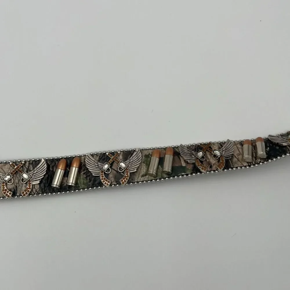 Studded Camo Leather Western Cowgirl Novelty Guns Bullets Rodeo Rhinestones XL/L